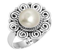 Jeweloporium 925 Sterling Silver Ring for Women White Freshwater Pearl Gemstone Boho Silver Ring Size T 1/2 Valentine's Day Gift Statement Jewelry