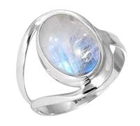 Jeweloporium 925 Sterling Silver Ring for Women White Genuine Rainbow Moonstone Gemstone Fashion Silver Ring Size L 1/2 Easter Gift Boho Jewelry