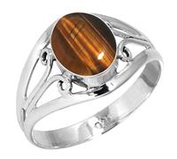 Jeweloporium Brown Real Tiger Eye 925 Silver Ring for Women Gemstone Cocktail Silver Ring Size O 1/2 New Year Gift Victorian Jewelry