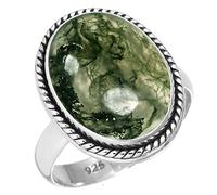 Jeweloporium Green Natural Moss Agate 925 Silver Ring for Women Gemstone Victorian Silver Ring Size O 1/2 Christmas - Gift Handmade Jewelry