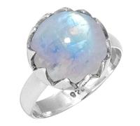 Jeweloporium White Real Rainbow Moonstone 925 Silver Ring for Women Stone Cocktail Silver Ring Size W 1/2 Friendship Day Gift Victorian Jewelry