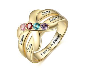 jewelora 4 Simulated Birthstones Personalized Rings for Men Women Custom 3A Cubic Zirconia Engagement Promise Ring for Girls Women Mother Gift for Mother’s day Birthday Anniversary