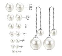 JewelrieShop Faux Pearl Stud & Drop Earrings - Hypoallergenic, Dangle for Women, Stainless Steel, Pearl
