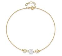 Jewelry Affairs 14k Real Two-tone Yellow Gold Three Flower Charm Adjustable Anklet, 9 Inches to 10 Inches