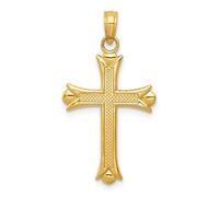 Jewelry Affairs 14k Real Yellow Solid Gold Fleur De Lis Cross Pendant, 30x16mm