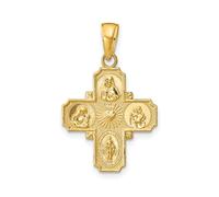 Jewelry Affairs 14K Yellow Gold Catholic 4-Way Cross Pendant with Mary and Saint Christopher, 28x17mm
