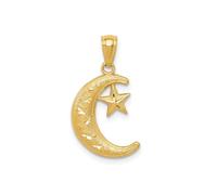 Jewelry Affairs 14K Yellow Gold Crescent Moon and Star Pendant, 19mm