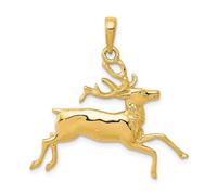 Jewelry Affairs 14K Yellow Gold Deer Pendant, Running Buck Design, 29x29mm