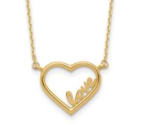 Jewelry Affairs 14K Yellow Gold Heart Love Script Necklace, 17 inches Adjustable Chain
