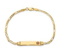 Jewelry Affairs 14K Yellow Gold Medical ID Figaro Bracelet with Red Enamel Emblem (7 Inch)