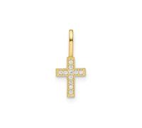 Jewelry Affairs 14k Yellow Real Gold CZ Stone Cross Pendant, 8x6mm