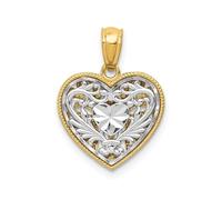 Jewelry Affairs Gold Two-Tone Diamond Cut Heart Pendant, Reversible Filigree Design, 18x14mm