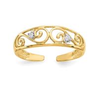 Jewelry Affairs Real Yellow Gold Filigree Diamond Stones Toe Ring