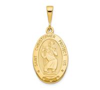 Jewelry Affairs Saint Christopher Religious Medal Pendant, 14K Yellow Gold, 35mm x 16mm, Oval Design