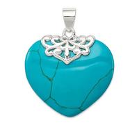 Jewelry Affairs Sterling Silver Rhodium Plated Turquoise Heart Stone Pendant