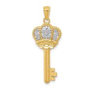 Jewelry Affairs Two-Tone Gold Fleur De Lis Crown Key Pendant, 31x12mm