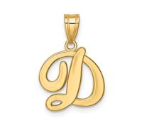 Jewelry Affairs Yellow Gold Script Font Initial Monogram Pendant, 13mm (Letter D)
