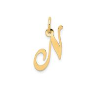 Jewelry Affairs Yellow Gold Script Letter Initial Pendant Charm, 12x15mm (Letter N)