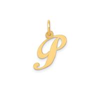 Jewelry Affairs Yellow Gold Script Letter Initial Pendant Charm, 16x15mm (Letter P)