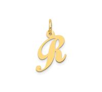 Jewelry Affairs Yellow Gold Script Letter Initial Pendant Charm, 16x15mm (Letter R)