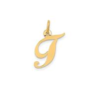Jewelry Affairs Yellow Gold Script Letter Initial Pendant Charm, 16x15mm (Letter T)