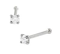Jewelry Avalanche 14Kt White Gold Moissanite Nose Ring - 22G Ball End Nose Stud - April Birthstone Nose Stud