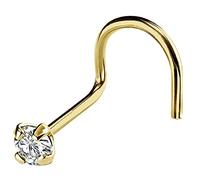 Jewelry Avalanche 20G 14Kt Yellow Gold or White Gold Nose Screw Stud Ring with 1mm-2.5mm Real Diamond Gemstone - April Birthstone Nose Ring