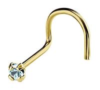 Jewelry Avalanche 22G Solid 14Kt Gold Nose Screw Stud with Prong Set real Aquamarine Gemstone, 14kt Yellow Gold or 14kt White Gold - March Birthstone Nose Ring, Metal, aquamarine