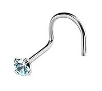 Jewelry Avalanche 22G Solid 14Kt Gold Nose Screw Stud with Prong Set real Aquamarine Gemstone, 14kt Yellow Gold or 14kt White Gold - March Birthstone Nose Ring, Metal, aquamarine
