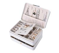 Jewelry Box,3 Layer Leather Jewellry Storage Boxes,Small Travel Portable Jewelry Organiser Box for Women and Men,Removable Flocking Compartment,Gift for Girl Necklace Ring Earrings Bracelet (White)