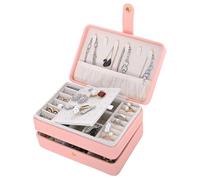 Jewelry Box,3 Layer Leather Jewellry Storage Boxes,Small Travel Portable Jewelry Organiser Box for Women and Men,Removable Flocking Compartment,Gift for Girl Necklace Ring Earrings Bracelet (Pink)
