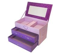 Jewelry Box for Girls - Pink and Purple Sparkles with Hearts and Trim (Sparkle with 3 Hearts)