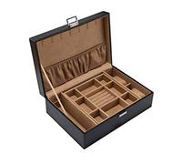 jewelry boxes Double Jewelry Boxes Leather With Lock Flannel Lining Organizer Box With Necklace Hange Bracelet Storage Boxes for girls and ladies (Color : Brown)