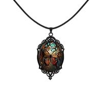 Jewelry by Dawn Vintage Style Butterfly Glass Dome Pendant Necklace with Black Leather Cord, Victorian Gothic Design