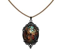 Jewelry by Dawn Vintage Style Butterfly Glass Dome Pendant Necklace with Black Leather Cord, Victorian Gothic Design