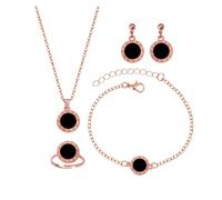 Jewelry Collection, Geometric Necklace, Round Charm Earrings, Bracelet And Ring Complete Set(ROSE GOLD COLOR)