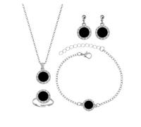 Jewelry Collection, Geometric Necklace, Round Charm Earrings, Bracelet And Ring Complete Set(Silver Plated)