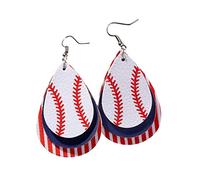 Jewelry Cute Lightweight Chunky Sport Baseball Leather Triple Layer Earrings For Women Ring Earrings (1-White, One Size)