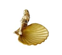 Jewelry Dish, Resin Mermaid Shell Dish Ring Holder Jewelry Organizer Trinket Dish, Golden Mermaid Shell Statue Home Decor for Home Office Desktop Bookshelf