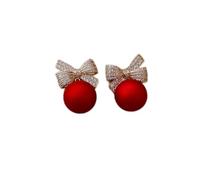 jewelry Fashion Crystal Bow Knot Stud For Women Pearl Cherry Flowers Rhinestone Red Earring Girls Party Christmas Jewelry Gifts High-end earrings jewelry