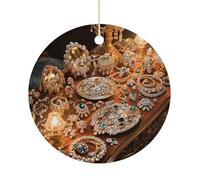 Jewelry Feast Double-Sided Ceramic Christmas Ornaments - Round Hanging Mini Xmas Tree Decorations, Ideas for Farmers, Rustic Home Decor for Indoor Outdoor Tree Decor