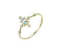 Jewelry for Women Rings, Rings for Women Love 18K Yellow Gold Maqurise Shape Aquamarine with White Topaz Size M 1/2