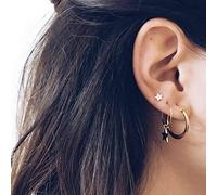 jewelry for women Women Silver Earrings, Bohemia Star Moon Crystal Geometric Round Women Set Stud Earrings Charming Female Birthday Party Jewelry Brincos Gifts For Girlfriend, Wife, Sister, Daughter,