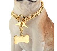 Jewelry Kingdom 1 Dog Chain Collar 18K Cuban Link Chain 10MM Strong Heavy Duty Chew Proof Adjustable Training Walking Collar with Toggle Clasp and Dog Tag for Small Dogs (10MM, 10")