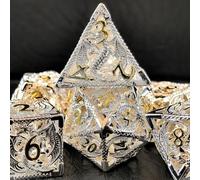 Jewelry Like Hollow D&D Metal Dice with 3D Dragon Feature, Silver and Golden Numbers