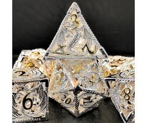 Jewelry Like Hollow D&D Metal Dice with 3D Dragon Feature, Silver and Golden Numbers