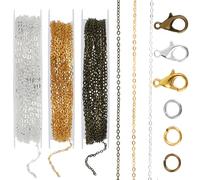 Jewelry Making Chains, 3 Rolls Stainless Chains for Jewelry Making Metal Link Rolls Bulk with 30 Lobster Clasps and 60 Jump Rings for DIY Necklace Bracelet Anklet