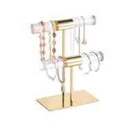 Jewelry Organizer Stand Bracelets Holder Clear 2-Tier Acrylic Jewelry Tower Gold Metal Tabletop Display Rack Hanging Bracelets Bangle Wristlet Anklet Armlet Necklace(Assembly-free)
