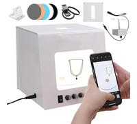 Jewelry Photography Box Kit - 360° Electric Rotating, Supports Hanging or Placing, 4Pcs Light Fill Light & Adjustable Brightness, Professional Mini Photo Studio Softbox(20CM)