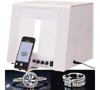 Jewelry Photography Light Box Kit with 360 Degree Turntable, Dimmable Shooting Tent, Removable Black Background for Easy Product Photography